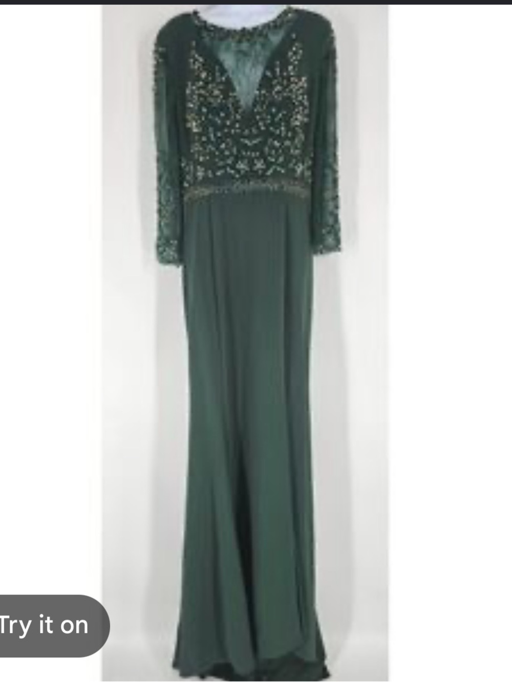 Embellished Forest Green Long-Sleeve Wedding Dress